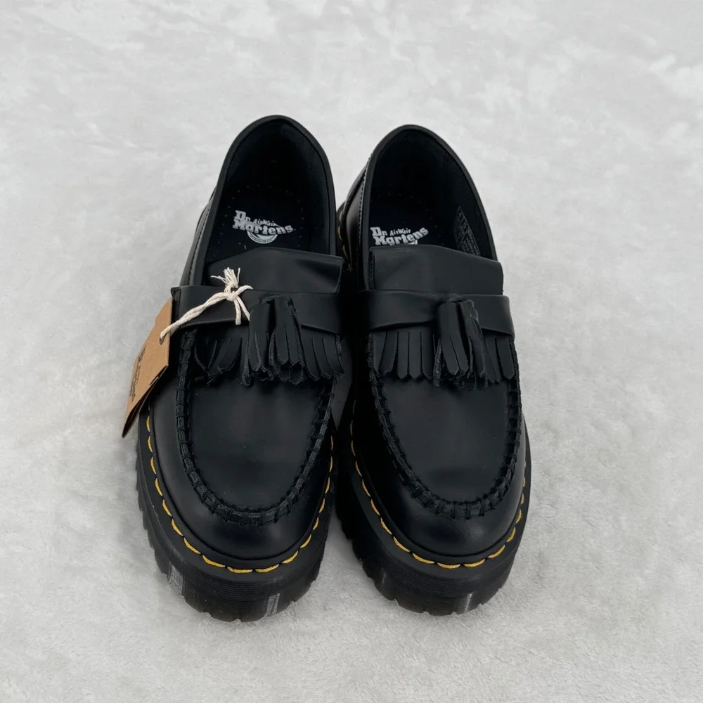 Dr Martens Adrian Quad Kiltie Platform Loafers Black Leather Womens 6 Retro Vibe - Picture 3 of 8